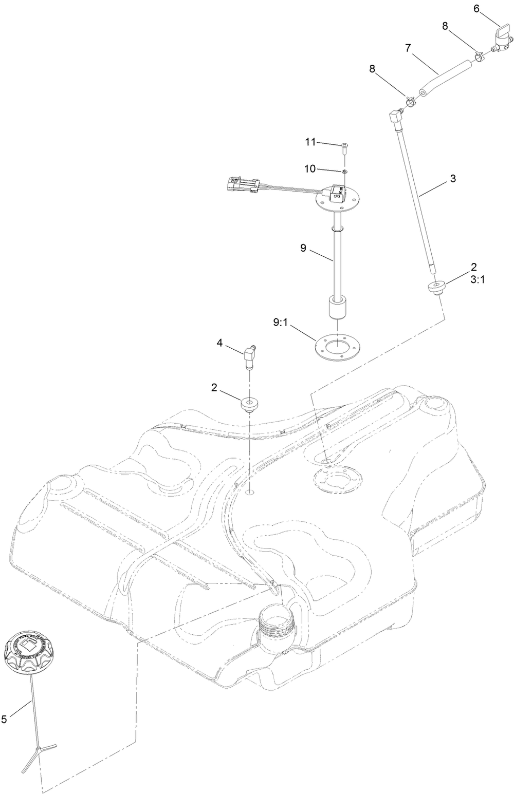 Fuel Tank Assembly Diagram and Parts List for 406397859-999999999 Toro Lawn Mower