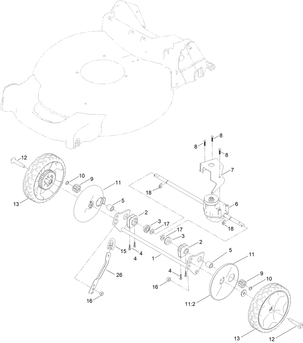 Rear Wheel And Height-Of-Cut Assembly Diagram and Parts List for 411700000 - 412246471 Toro Lawn Mower