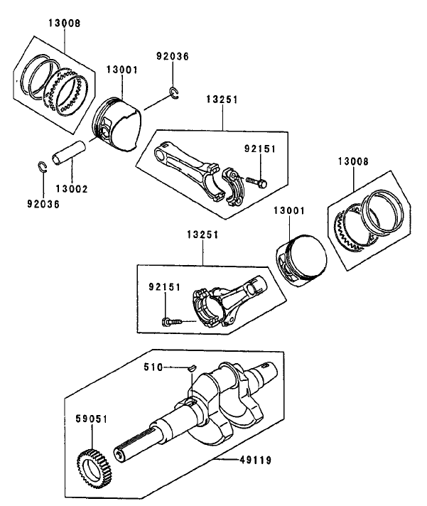 Piston/Crankshaft Diagram and Parts List for (210000001-210999999)(2001) Toro Lawn Mower