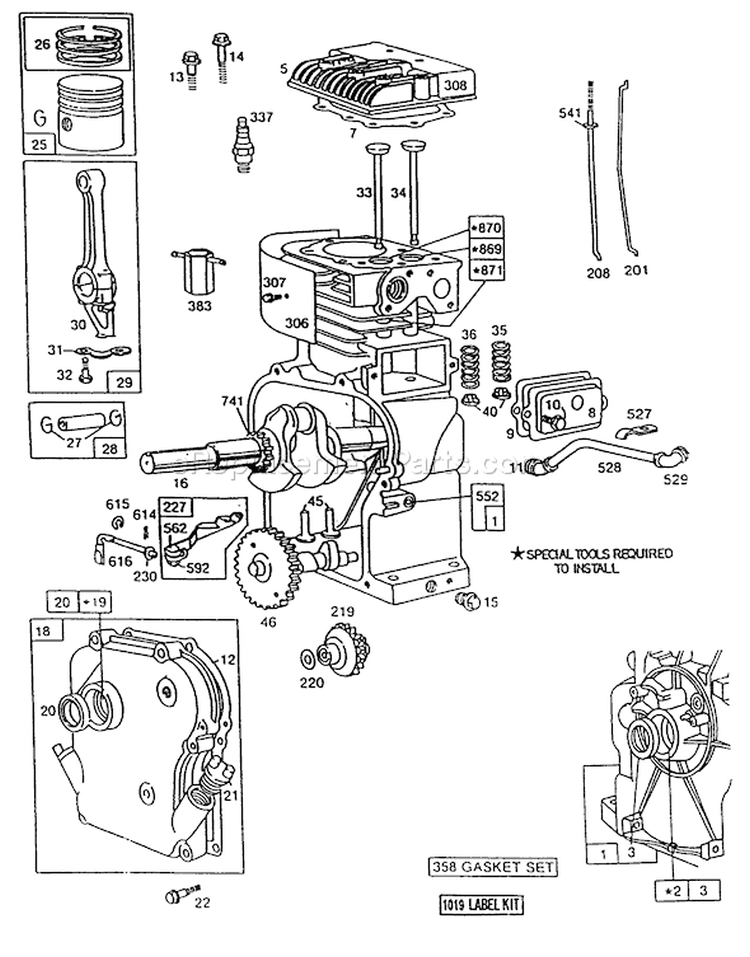 Engine Diagram and Parts List for 2000001-2999999 - 1992 Toro Leaf Blower / Vacuum