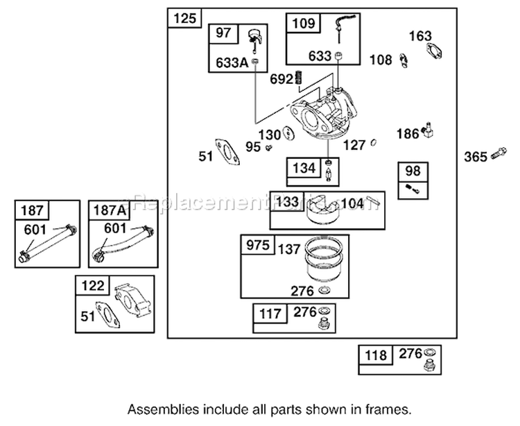 Carburetor Assembly Diagram and Parts List for 240000001-240999999 - 2004 Toro Leaf Blower / Vacuum