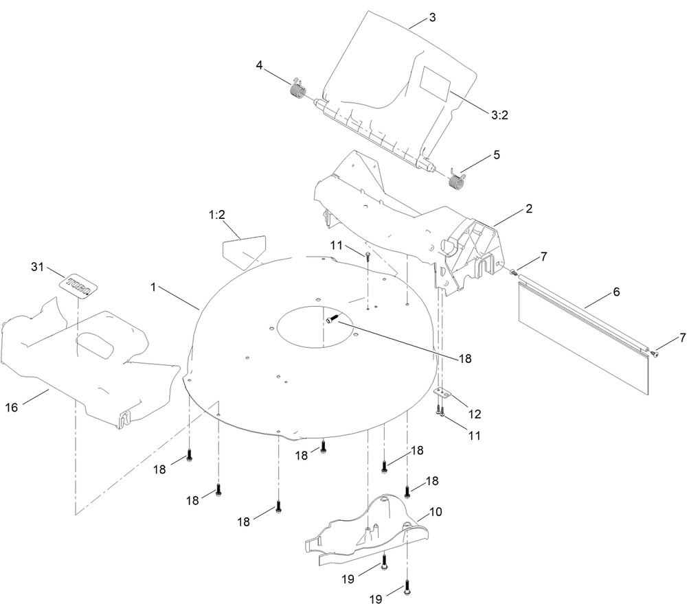 Housing Assembly Diagram and Parts List for 400000000 - 999999999 Toro Lawn Mower