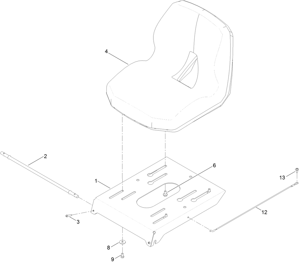 Seat Pan Assembly Diagram and Parts List for 410000000 - 411779999 Toro Lawn Tractor