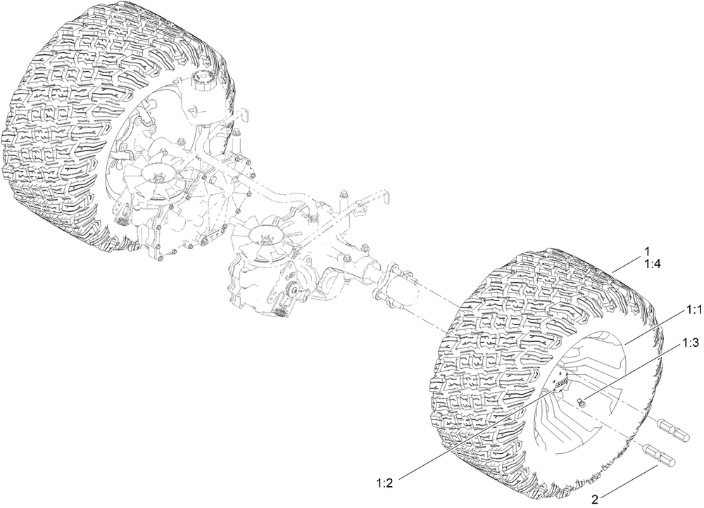 Wheel Assembly Diagram and Parts List for 413000000 - 414299999 Toro Lawn Tractor