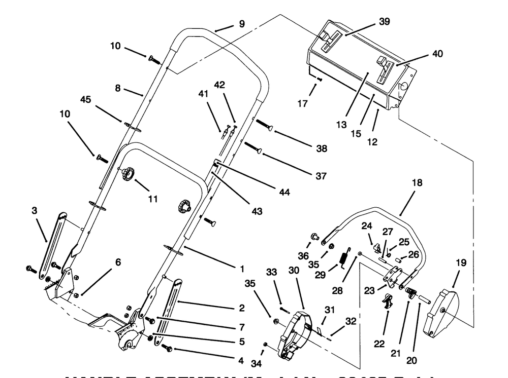 Handle Assembly (Model No. 20465 Only) Diagram and Parts List for 5900001 - 5999999 Toro Lawn Mower