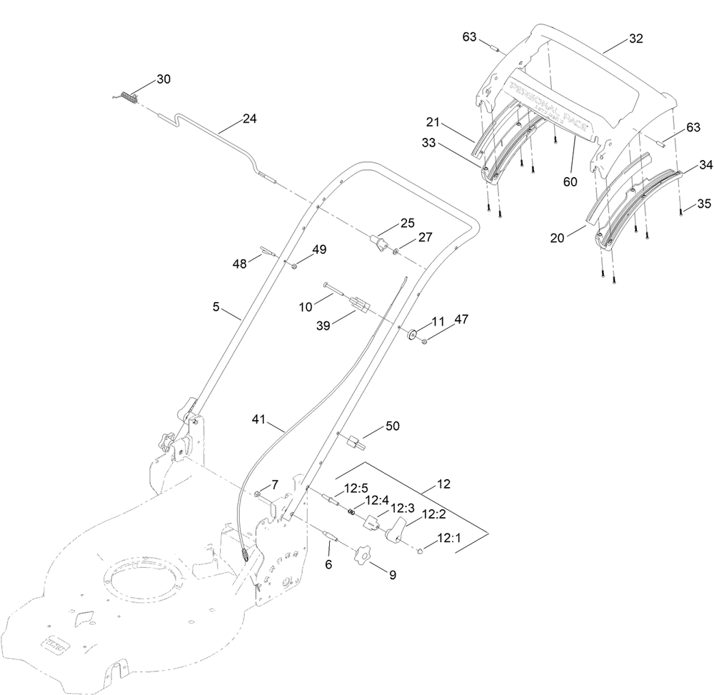 Handle Assembly Diagram and Parts List for 411000000 - 412146708 Toro Lawn Mower
