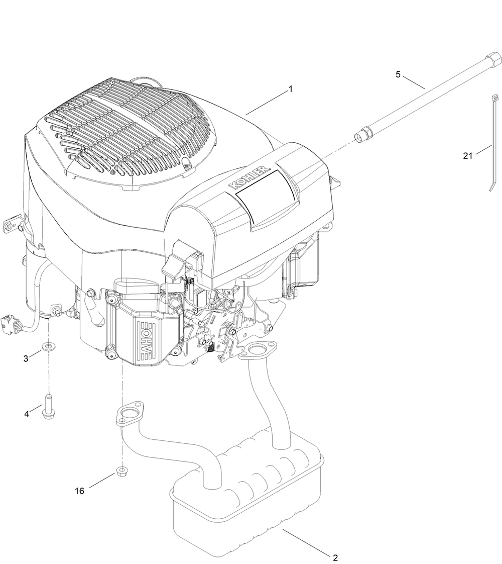 Engine And Muffler Assembly Diagram and Parts List for 410000000 - 411455151 Toro Lawn Tractor