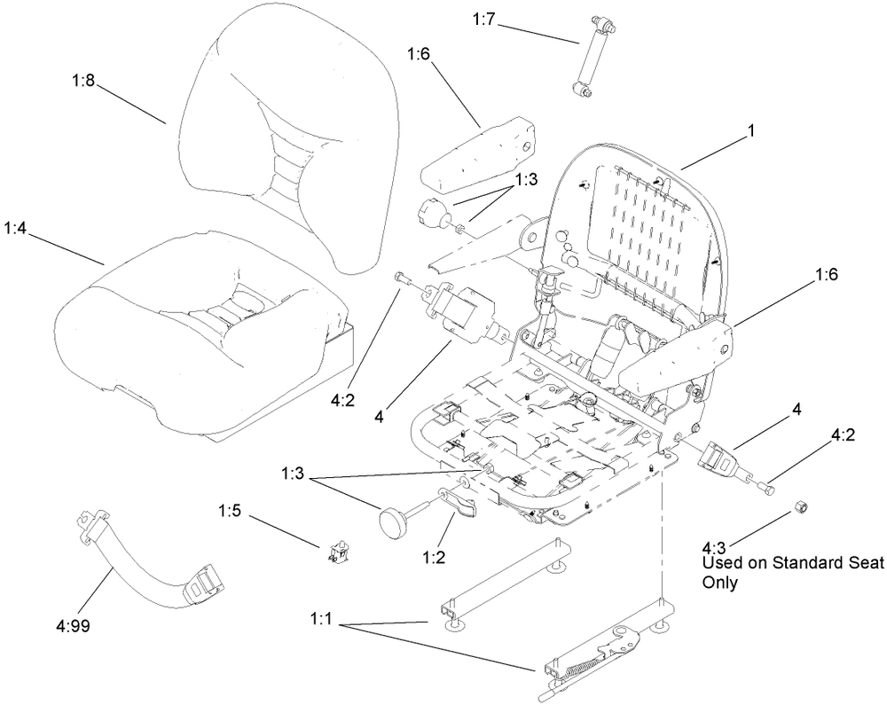 Deluxe Seat Assembly Diagram and Parts List for (270000301-270999999)(2007) Toro Lawn Tractor