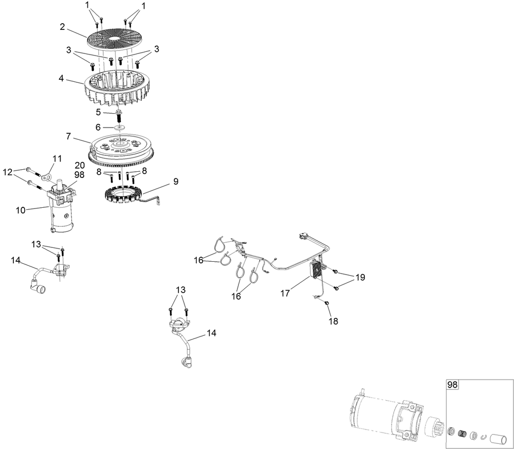 Ignition And Cooling Fan Diagram and Parts List for 404621105-999999999 Toro Lawn Tractor