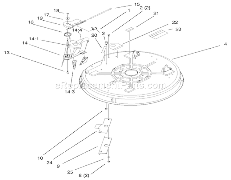 32" Deck Components Assembly Diagram and Parts List for 200000001-200999999 - 2000 Toro Lawn Tractor