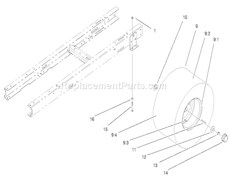 Rear Wheel Assembly Diagram and Parts List for 8900001-8999999 - 1998 Toro Lawn Tractor