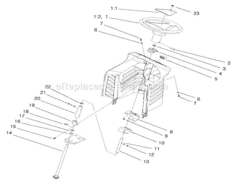 Steering Assembly Diagram and Parts List for 8900001-8999999 - 1998 Toro Lawn Tractor