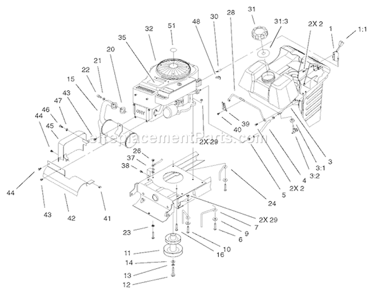 Engine Assembly Diagram and Parts List for 210000001-210999999 - 2001 Toro Lawn Tractor