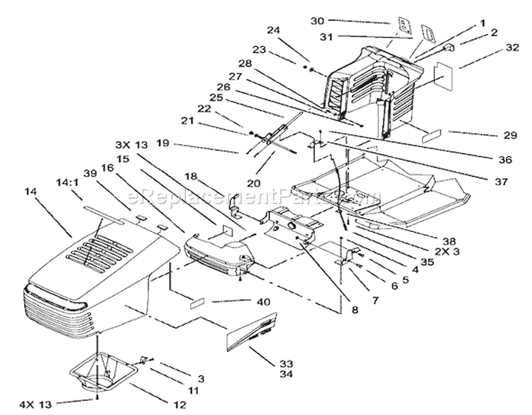 Hood and Tower Assembly Diagram and Parts List for 220010001-220999999 - 2002 Toro Lawn Tractor