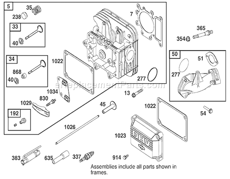 Cylinder Head Assembly Engine Briggs And Stratton Model 312777-0128-E1 Diagram and Parts List for 210000001-210999999 - 2001 Toro Lawn Tractor
