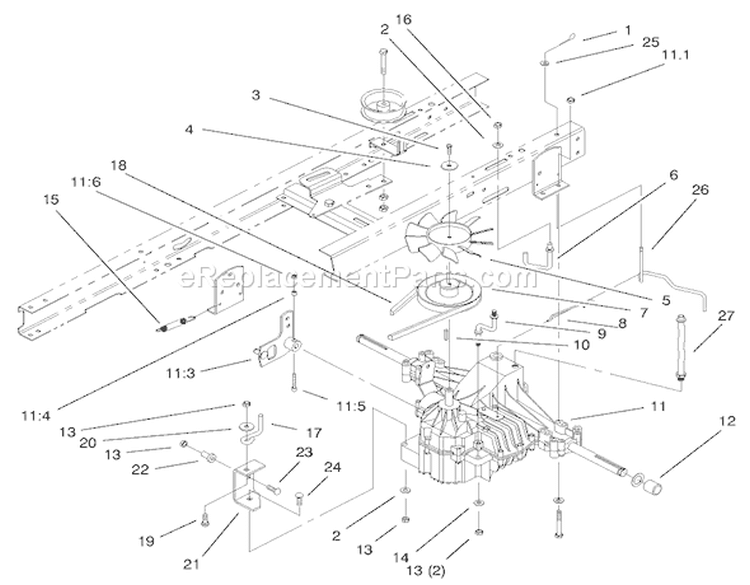 Hydro Transaxle Assembly Diagram and Parts List for 200000001-200999999 - 2000 Toro Lawn Tractor