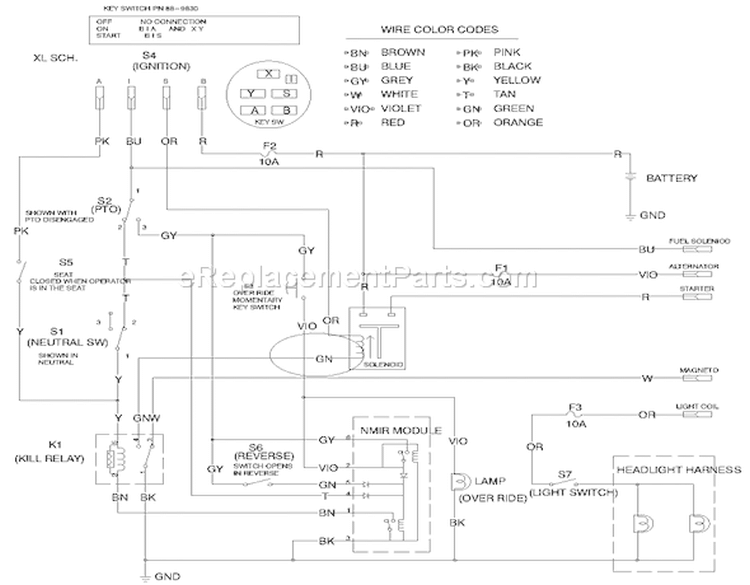 Wire Schematic Diagram and Parts List for 200000001-200999999 - 2000 Toro Lawn Tractor
