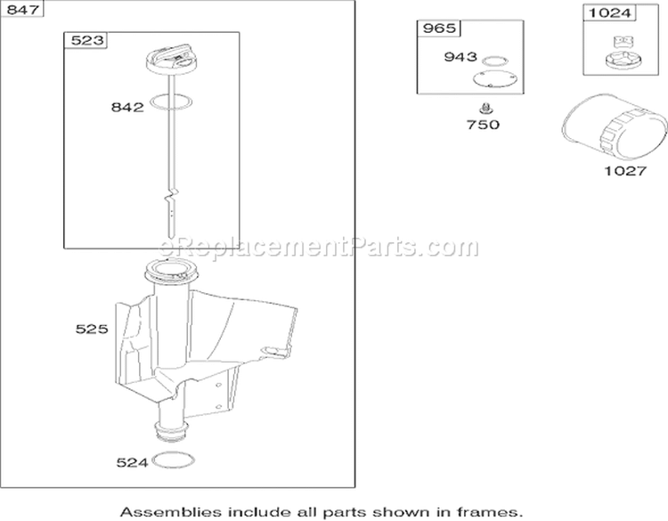 Oil Filter, Tube and Pump Assembly Briggs and Stratton Model 286h77-0121-e1 Diagram and Parts List for 240000001-240999999 - 2004 Toro Lawn Tractor