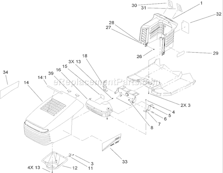 Hood and Tower Assembly Diagram and Parts List for 250000001-250999999 - 2005 Toro