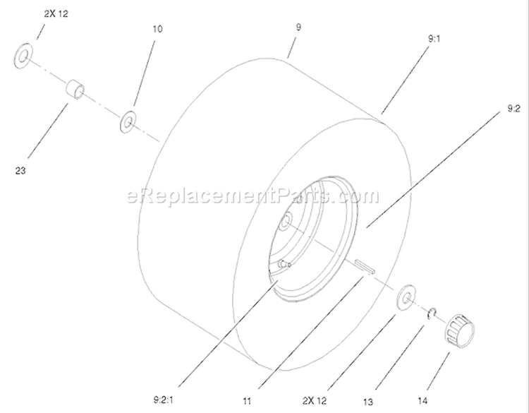 Rear Wheel and Tire Assembly Diagram and Parts List for 220010001-220999999 - 2002 Toro Lawn Tractor