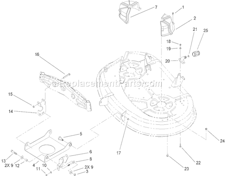 38in Deck Engagement Assembly Diagram and Parts List for 250000001-250999999 - 2005 Toro