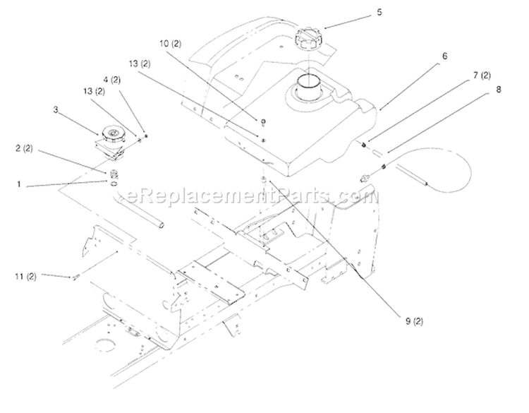 Fuel Tank And Hydro Reservoir Diagram and Parts List for 5900001-5999999 - 1995 Toro Lawn Tractor