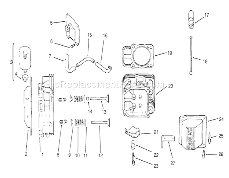 Head/valve/breather Kohler Engine Cv16s-Ps61514 Diagram and Parts List for 5900001-5999999 - 1995 Toro Lawn Tractor