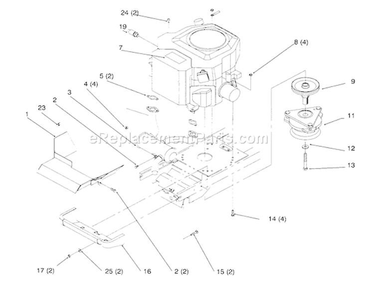 Twin Cylinder Engine, Muffler, And P.t.o. Diagram and Parts List for 5900001-5999999 - 1995 Toro Lawn Tractor