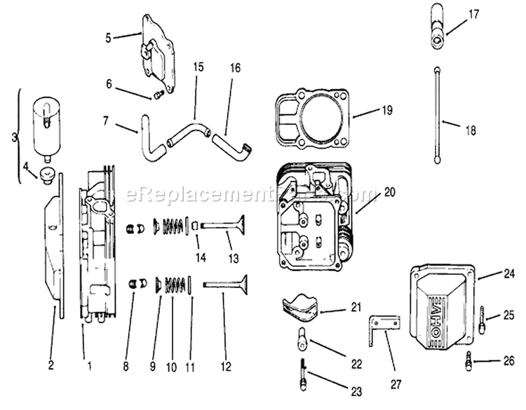 Head/valve/breather Diagram and Parts List for 6900001-6999999 - 1996 Toro Lawn Tractor