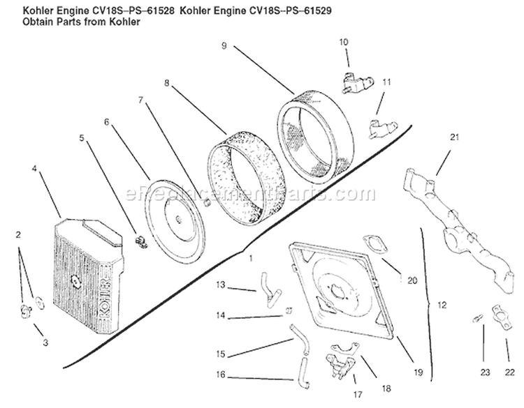 Air Intake/filtration Diagram and Parts List for 200000001-200999999 - 2000 Toro Lawn Tractor