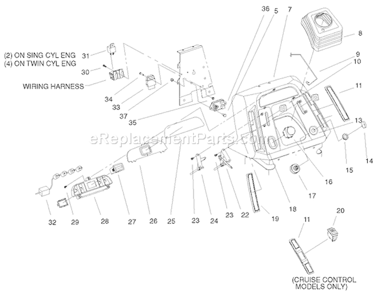 Dash Assembly Diagram and Parts List for 200000001-200999999 - 2000 Toro Lawn Tractor