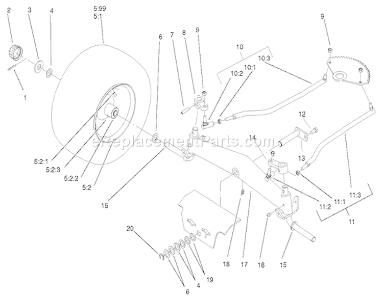 Front Axle Assembly Diagram and Parts List for 210000001-210999999 - 2001 Toro Lawn Tractor
