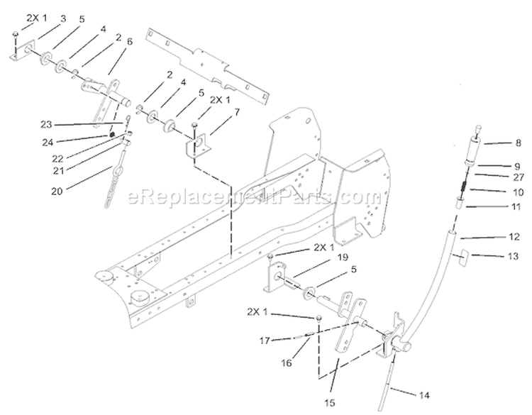 Manual Lift Lever Assembly Diagram and Parts List for 230000001-230999999 - 2003 Toro Lawn Tractor