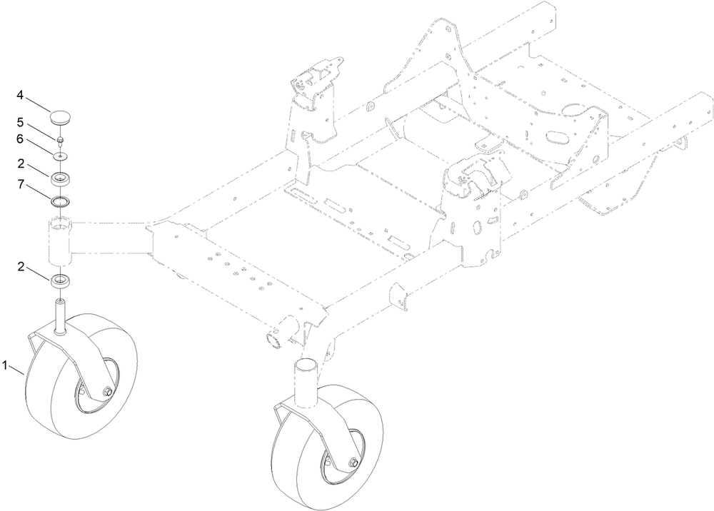 Front Caster Wheel Assembly Diagram and Parts List for 414709526 - 415074043 Toro Lawn Tractor
