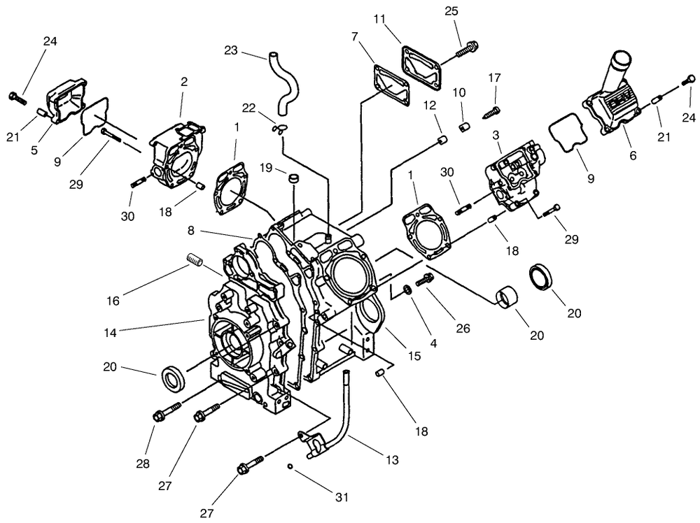 Crankcase Assembly Diagram and Parts List for 8900001 - 8999999 Toro Lawn Tractor