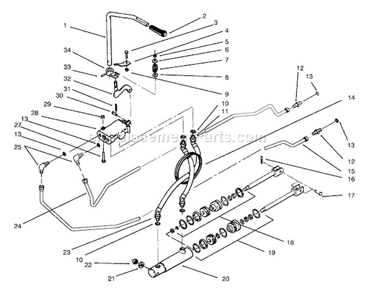 Hydrostatic System Diagram and Parts List for 3900001-3999999 - 1993 Toro Lawn Tractor