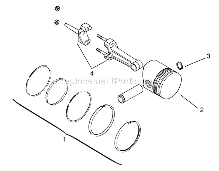 Piston And Rings Diagram and Parts List for 3900001-3999999 - 1993 Toro Lawn Tractor