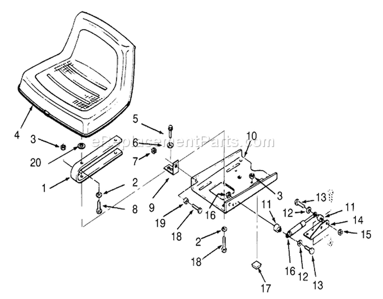 Seat Diagram and Parts List for 3900001-3999999 - 1993 Toro Lawn Tractor
