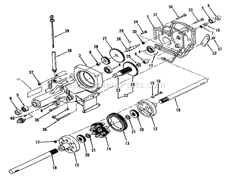 Transaxle Diagram and Parts List for 3900001-3999999 - 1993 Toro Lawn Tractor