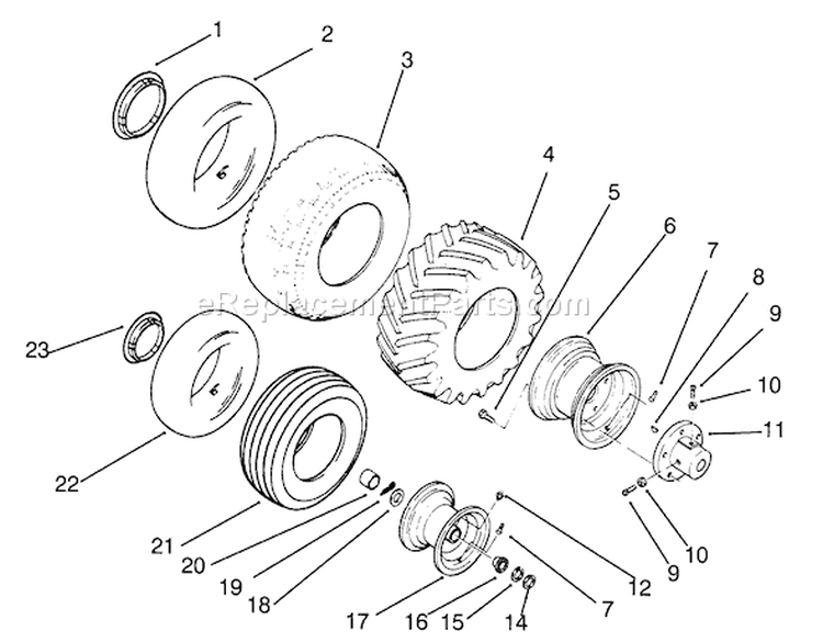 Wheels And Tires Diagram and Parts List for 3900001-3999999 - 1993 Toro Lawn Tractor