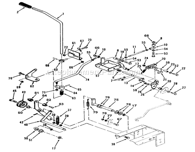 Clutch, Brake Motion Control Linkage Diagram and Parts List for 3900001-3999999 - 1993 Toro Lawn Tractor