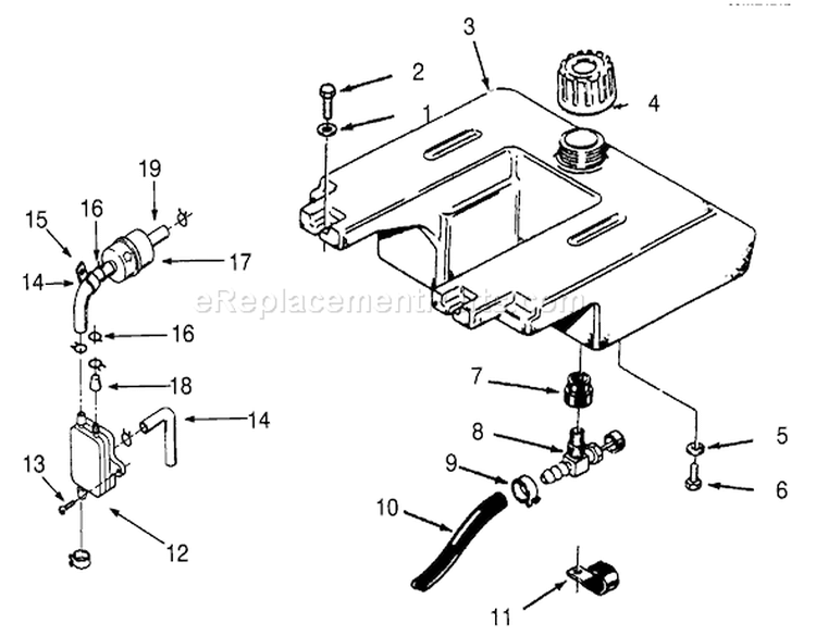 Fuel System Diagram and Parts List for 3900001-3999999 - 1993 Toro Lawn Tractor