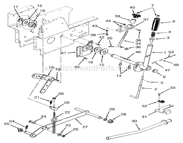 Manual Lift Linkage Diagram and Parts List for 3900001-3999999 - 1993 Toro Lawn Tractor