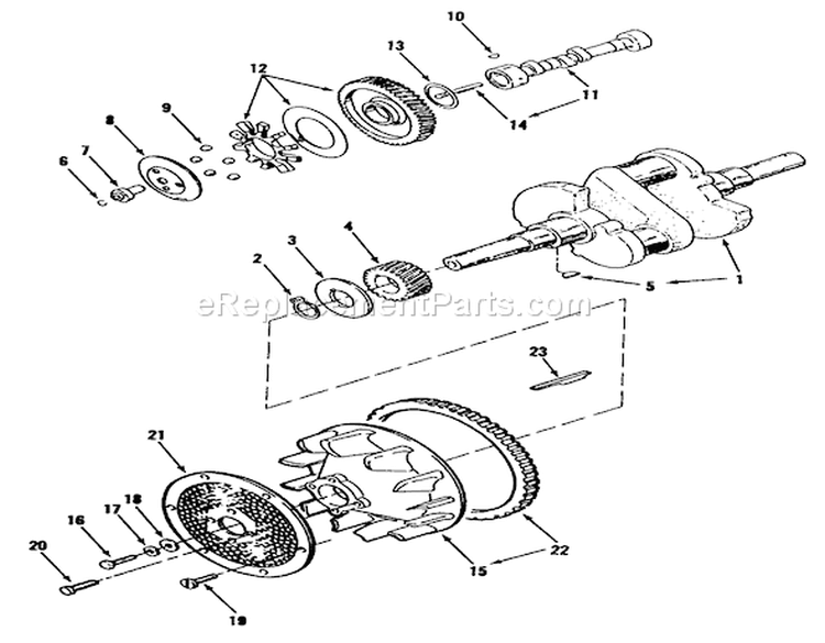 Crankshaft, Camshaft, Flywheel Diagram and Parts List for 3900001-3999999 - 1993 Toro Lawn Tractor
