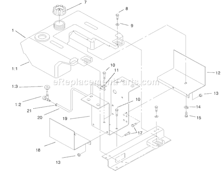 Fuel Tank Assembly Diagram and Parts List for 200000001-200999999 - 2000 Toro Lawn Tractor