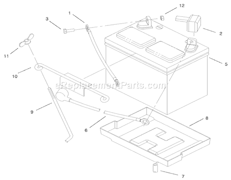 Battery Assembly Diagram and Parts List for 200000001-200999999 - 2000 Toro Lawn Tractor