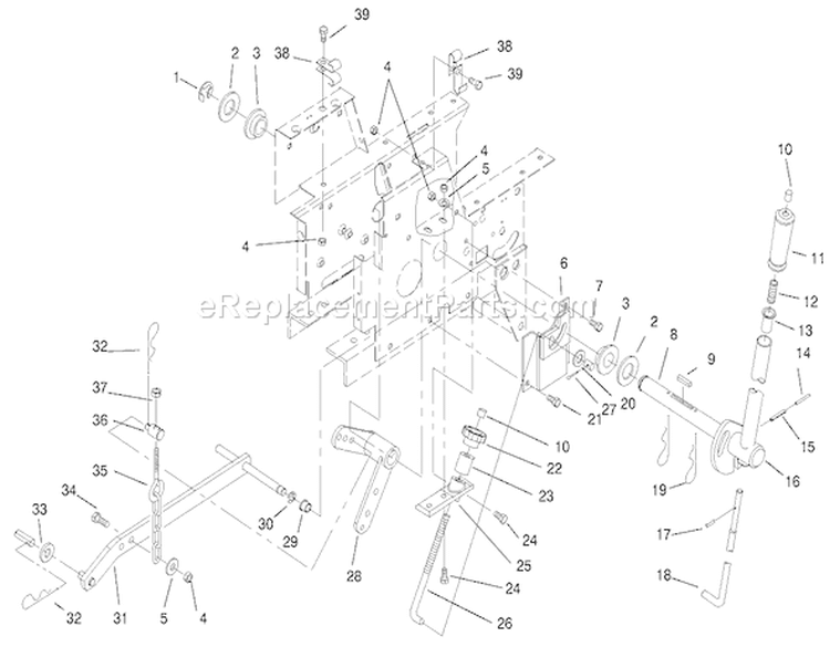 Manual Lift System Assembly Diagram and Parts List for 200000001-200999999 - 2000 Toro Lawn Tractor