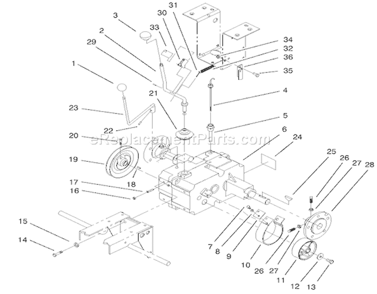 Transaxle Assembly Diagram and Parts List for 200000001-200999999 - 2000 Toro Lawn Tractor