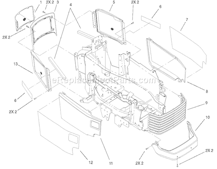 Grille and Side Panels Diagram and Parts List for 210000001-210999999 - 2001 Toro Lawn Tractor
