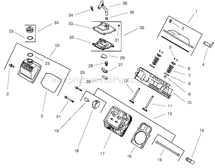 Group 4-Head / Valve / Breather Diagram and Parts List for 210000001-210999999 - 2001 Toro Lawn Tractor